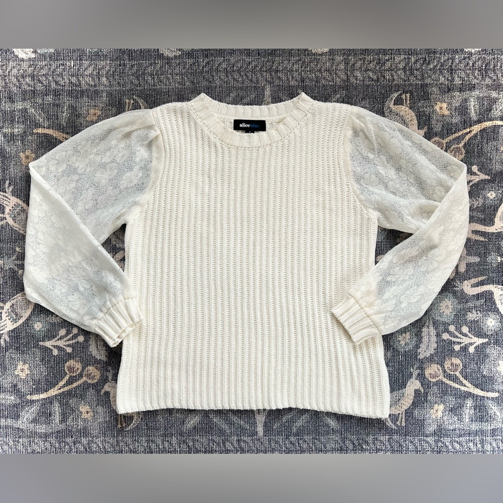 Alice Blue White/cream Sweater with Lace Sleeves